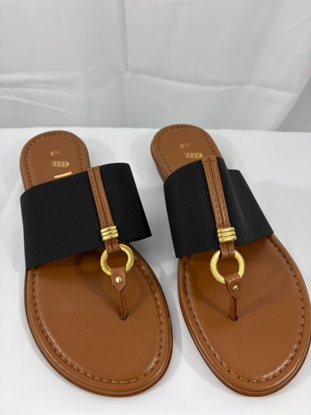 NWT Italina Women’s Size 8.5 Brown and Black Slide Sandals with Gold Detail